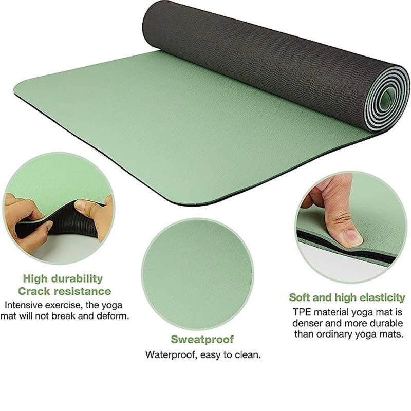 This high-quality yoga mat is made from durable TPE material, offering high crack resistance and elasticity. It's sweatproof, waterproof, and easy to clean, perfect for intensive workouts.