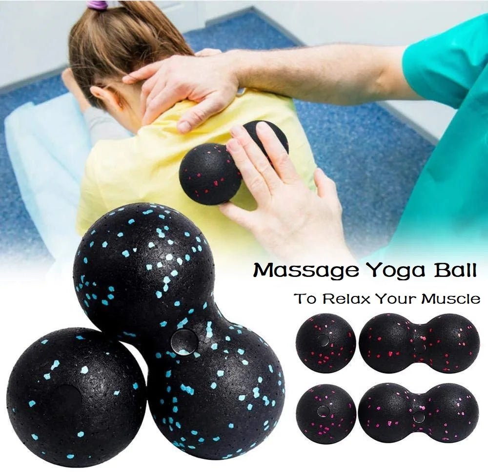 Therapist using lightweight massage yoga balls on a patient's back to relax muscles and relieve tension, showcasing various ball sizes for targeted muscle therapy.