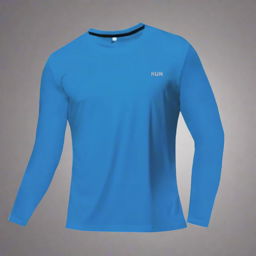 This quick-dry, breathable long-sleeve sports shirt in sky blue is perfect for any high-intensity workout. It provides superior comfort and flexibility during gym sessions or outdoor runs!