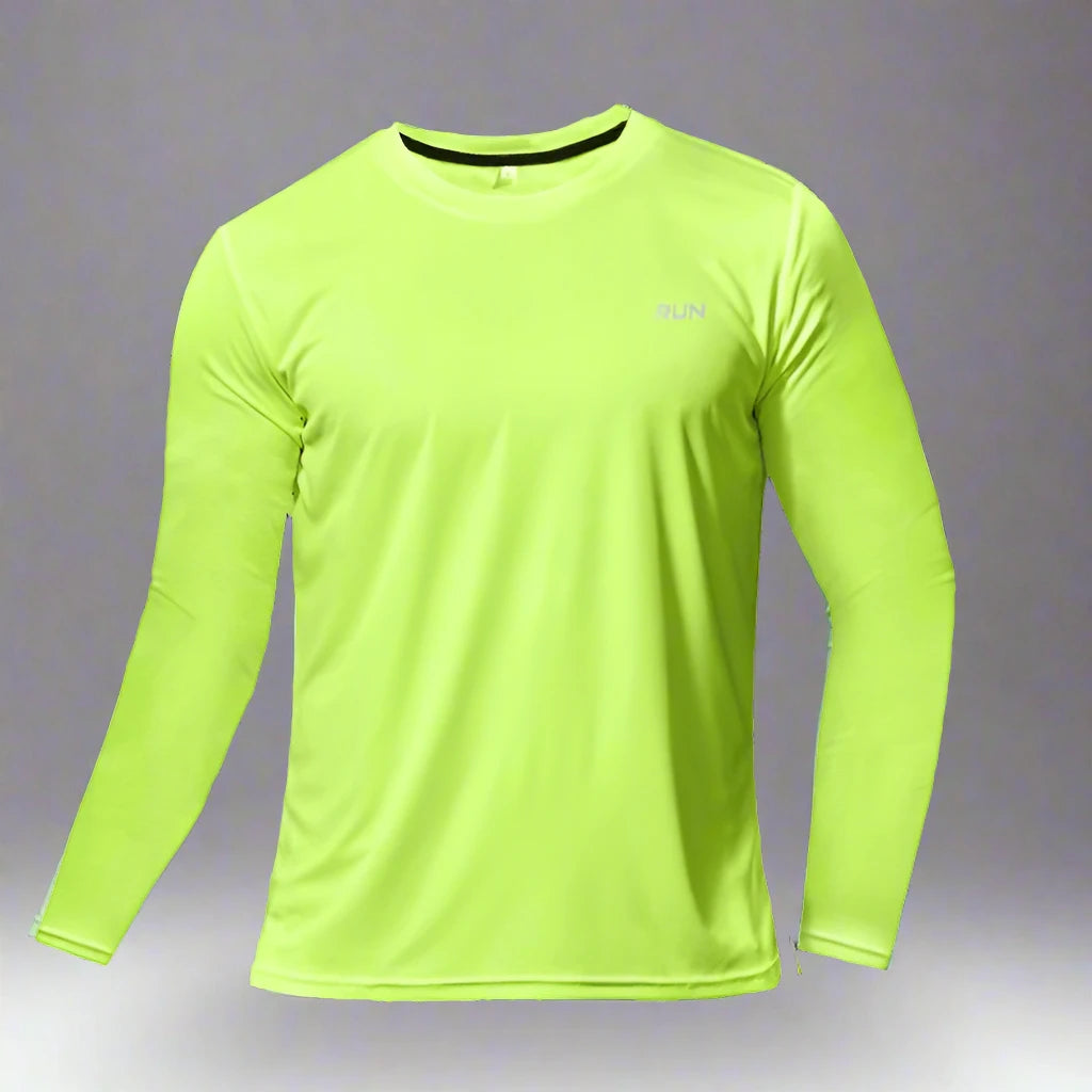 This quick-dry, breathable long-sleeve sports shirt in vibrant neon green offers optimal comfort and enhanced mobility for outdoor runs or gym workouts. Stay cool and perform at your best!