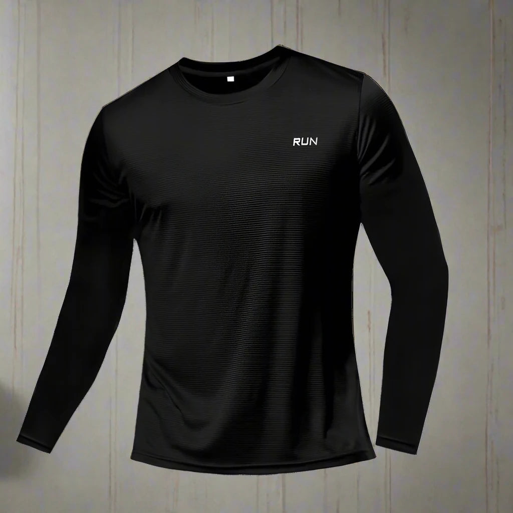 Quick Dry Long Sleeve Sports Shirt with moisture-wicking fabric, lightweight and breathable for comfort during workouts. Stretchy material, ideal for running and gym sessions.