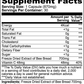 Supplement facts label for Royal Bee Blend, featuring freeze-dried bee bread and Vitamin C, with detailed nutritional information and ingredients.