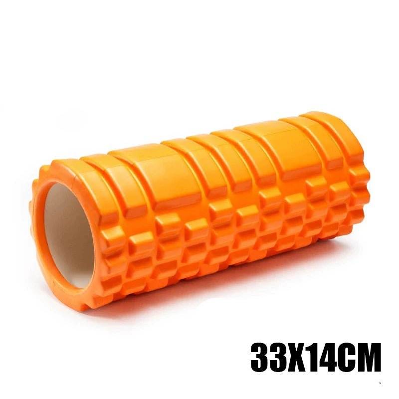 This orange foam roller, measuring 33x14 cm, is perfect for deep muscle massage and back training. Its textured design helps enhance recovery, improve flexibility, and relieve muscle tension. Ideal for post-workout routines.