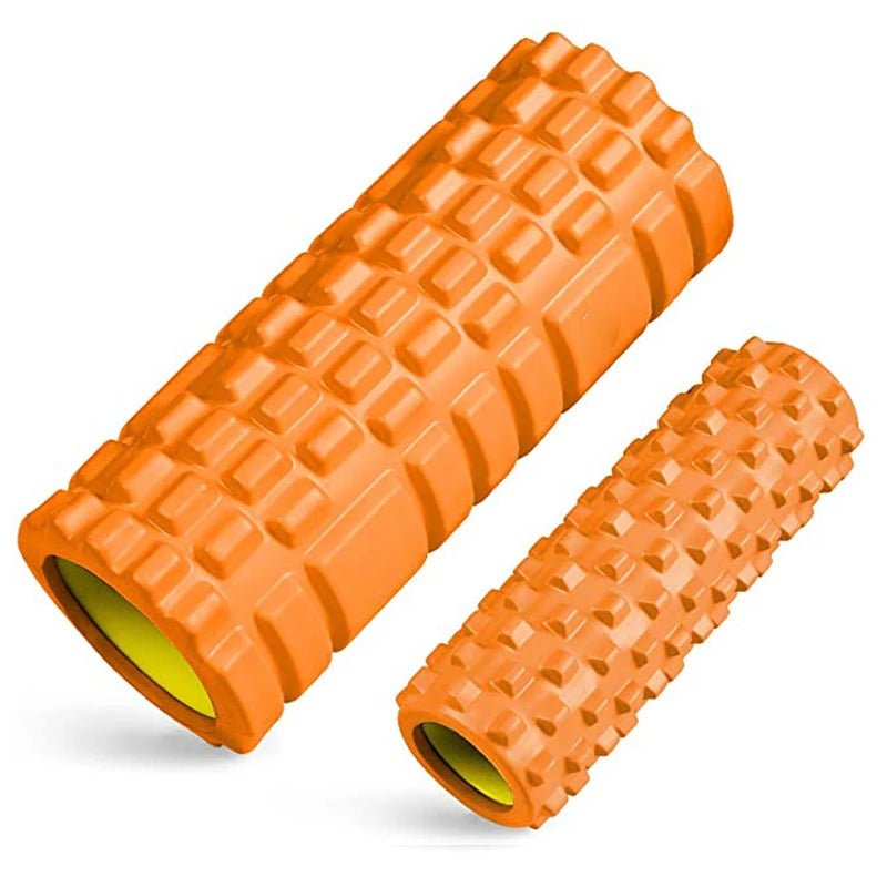 This vibrant orange foam roller set is perfect for muscle relaxation and deep tissue massage. Its firm structure helps release tension and promotes faster muscle recovery post-exercise.