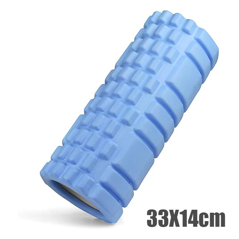 This light blue foam roller, measuring 33x14 cm, is designed for deep muscle massage and back training. It's perfect for post-workout recovery, helping to improve flexibility and alleviate muscle soreness.