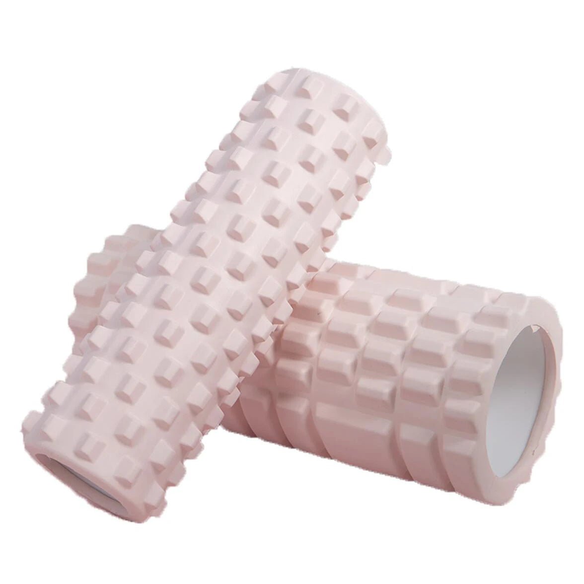 This light pink foam roller is designed for muscle massage and back training. Its textured surface helps in relieving muscle tension, promoting relaxation and flexibility.