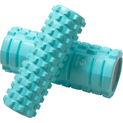 This turquoise high-density foam roller is ideal for muscle massage and recovery, promoting flexibility and reducing soreness. Its textured surface targets muscle knots, aiding in deep tissue relief.