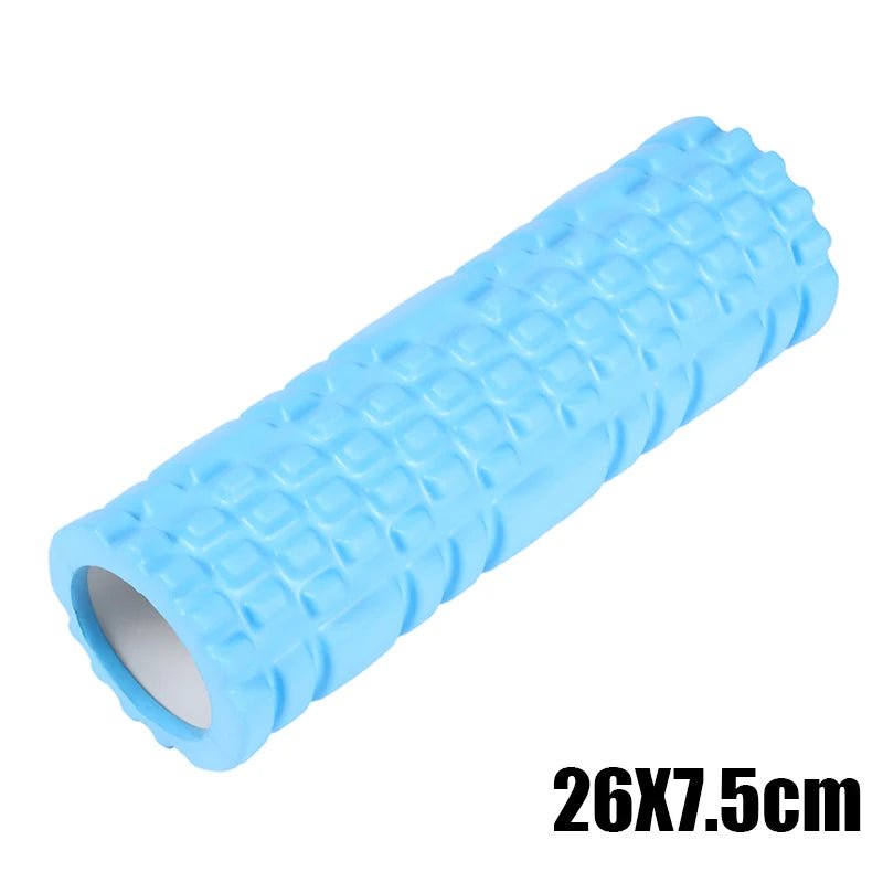 This light blue foam roller, measuring 26x7.5 cm, is designed for muscle massage and back training. It helps alleviate muscle tension, improve flexibility, and accelerate muscle recovery.